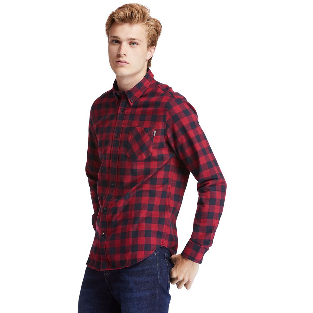 Camasi Timberland Barbati Rosii/Negrii - Nashua River Long-Sleeve Flannel Check - Romania - VXQYAJ35